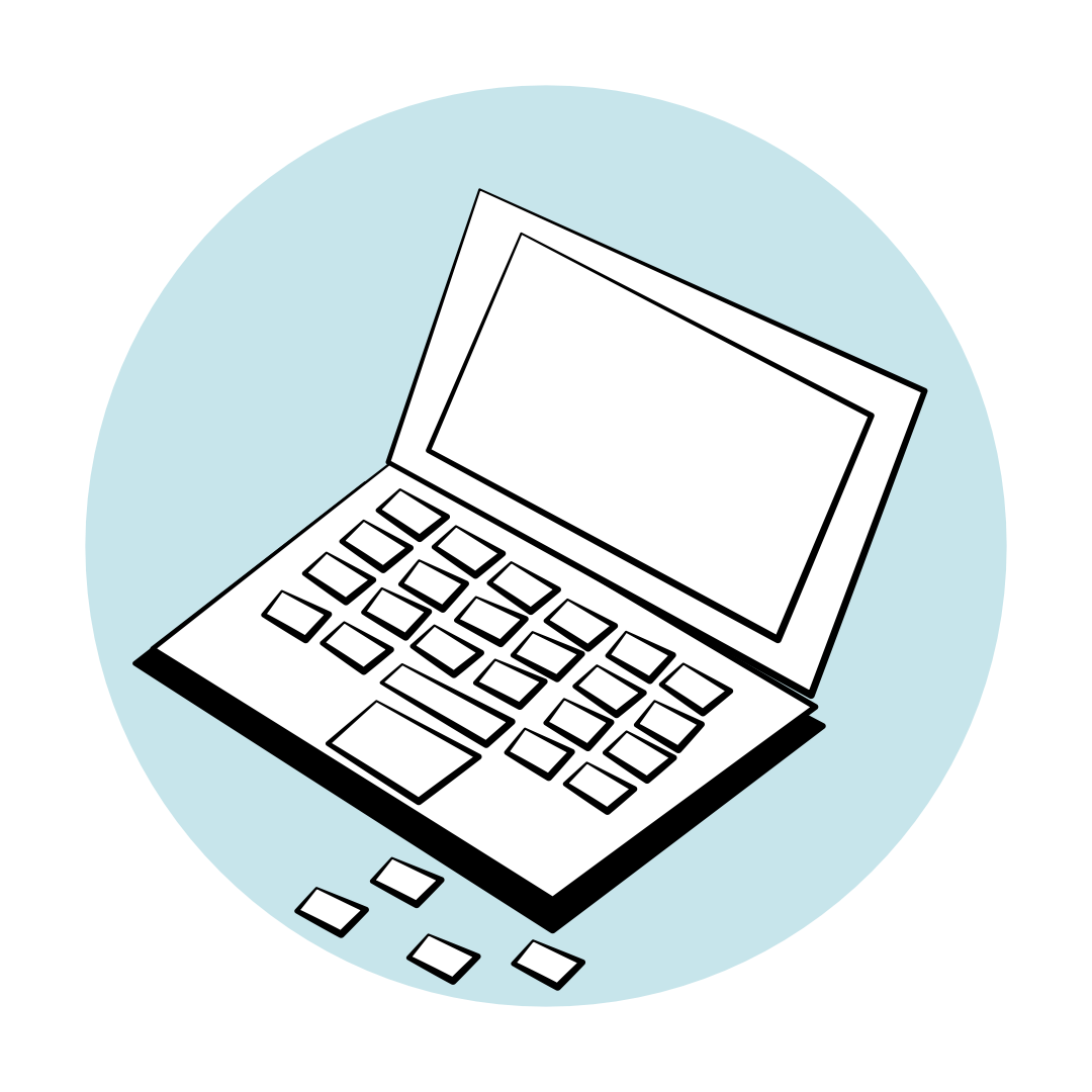Cartoon style drawing of a laptop computer